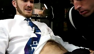 Tattooed stud barebacked in office by crossdresser colleague