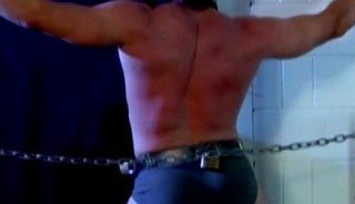 Time with whip in bondage with muscular tied up hunk man