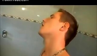 Boys in the bathroom fuck bareback suck and masturbate eating cum