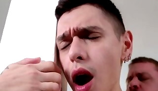 Tattooed bottom twink assfucked by BF after blowjob