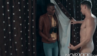 Black homo in jock strap anally fucked by huge white cock