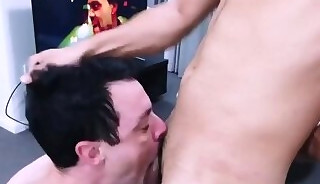 Fag Xavier deep throating and gagging on Asian alpha cock