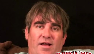 Older stud jerks himself off to orgasm after an interview