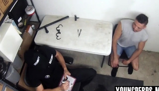 Security officer sucks and ass fucks young busted thief