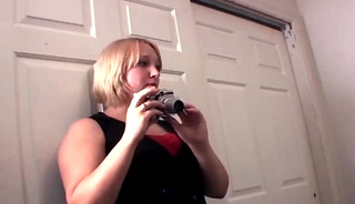 Chubby blonde babe spitroasted by three straight dudes