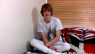 Blond twink Kai Alexander cums hard after masturbating solo