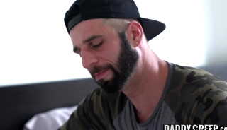 Tattooed stepdad rimming and bareback fucking naughty twink